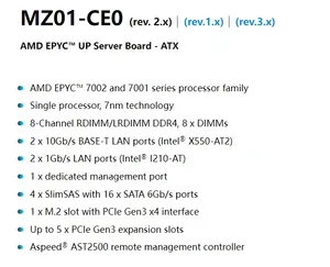 Compatibilité de la carte mère Gigabyte MZ01-CE0 (Rev. 2.x) pour les processeurs AMD EPYC 7002/7001 Series testés pour l'expédition du serveur DDR4 - Product Image 3