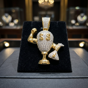 Colgante de Bolsa de Dinero de Dibujos Animados con Ojos de Moissanita, Engaste de Plata 925, Cadena Chapada en Oro para Joyería Hiphop Unisex de Uso Diario - Product Image 3