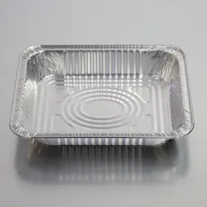 Vente en gros Récipient carré en papier d'aluminium demi-taille en argent Récipient en papier d'aluminium alimentaire avec couvercles