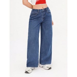 กางเกงยีนส์ผ้ายีนส์ขาบานสีน้ำเงินกว้างลำลองผ้ายืดเป็นมิตรกับสิ่งแวดล้อมทนทานชุบผ้าขนาด26-40 OS CA สากล - Product Image 6