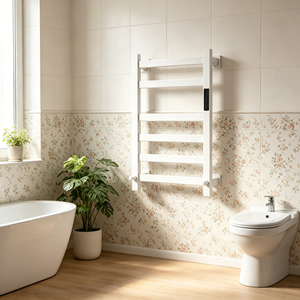 Sèche-serviettes électrique moderne de luxe à finition mate avec étagère, 45-70 ° Sèche-serviettes chauffant réglable en fibre de carbone pour salle de bain - Product Image 3