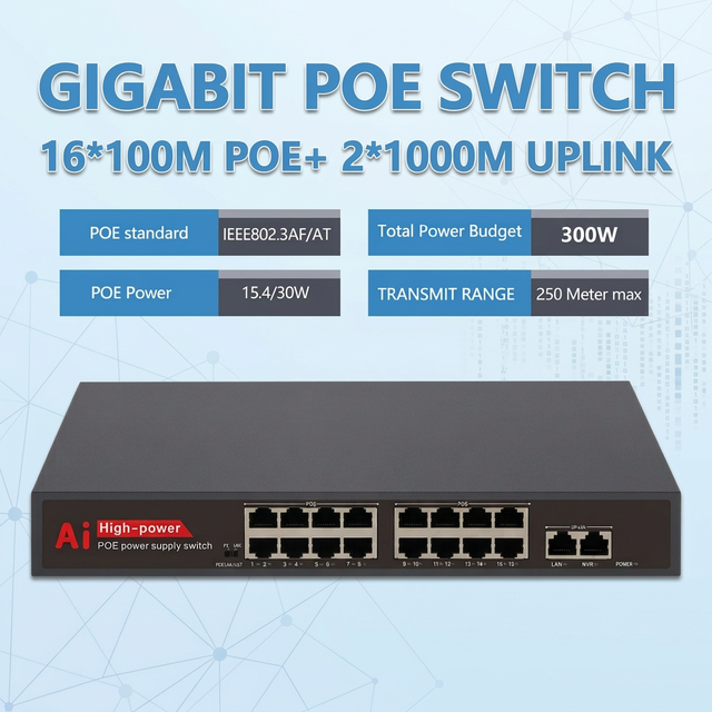 POE Switch Standard Mode 4 8 16 24 FE/GE Ports 48V DC Power Supply Desk Wall Mount IP40 Protection for Hotel School Industry