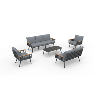 Ensemble <span class=keywords><strong>de</strong></span> canapé d'extérieur Dwoo <span class=keywords><strong>en</strong></span> <span class=keywords><strong>aluminium</strong></span> 4 pièces avec coussins épais <span class=keywords><strong>de</strong></span> 15 cm <span class=keywords><strong>et</strong></span> accoudoirs <span class=keywords><strong>en</strong></span> WPC pour patio <span class=keywords><strong>et</strong></span> <span class=keywords><strong>jardin</strong></span> - Product Image 2