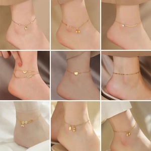 สร้อยข้อเท้าสแตนเลสสตีลรูปหัวใจสองชั้นกันน้ำแฟชั่นใหม่ ZYO ชุบทอง 18K สุดอินเทรนด์สำหรับผู้หญิง - Product Image 1