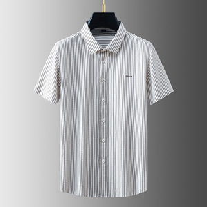 Camisa de manga corta a rayas personalizada para hombre, ligera, de alta gama, estilo casual de negocios, camisa de verano de media manga con bordado. - Product Image 1