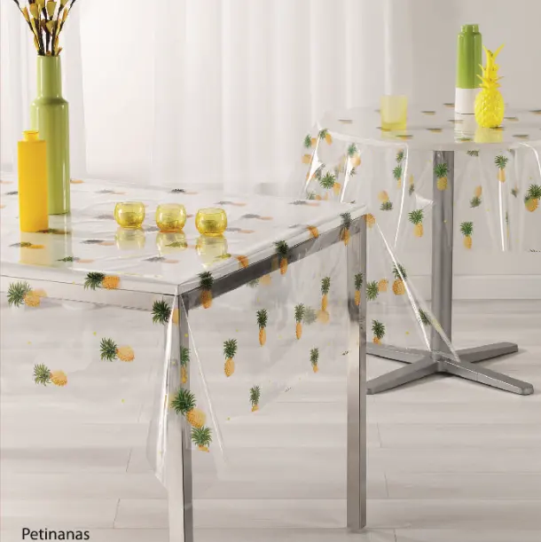 防水耐油性透明透明フルーツリーフプリント家庭用PVCテーブルクロステーブルシートビニールフィルム