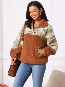 <strong>Womens</strong> Jacquard Pattern Sherpa Fleece <strong>Quarter</strong> <strong>Zip</strong> Pullover Long Sleeve Fall Winter <strong>Sweatshirt</strong> with Kangaroo Pocket for Wholesale - Product Image 3
