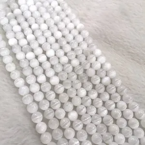 Rare Moroccan Selenite Natural Cat Eye Gemstone <strong>Beads</strong> Fashion Pearly White Crystal Healing Energy <strong>Beads</strong> for <strong>Jewelry</strong> Making - Product Image 2