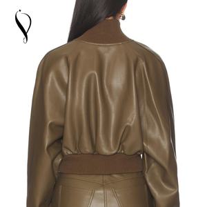 سترة نسائية من الجلد الصناعي بتصميم ضيق وسحاب، ملابس خارجية عصرية للدراجات النارية، معطف قصير أنيق للربيع والخريف - Product Image 2