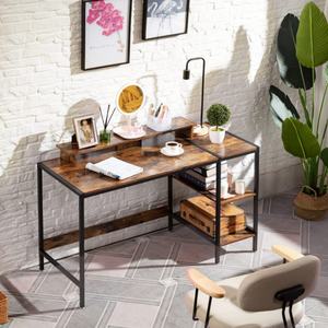 Escritorio de Computadora con Almacenamiento, Mesa Esquinera con Estante y Cajón, Mesa de Maquillaje de Madera y Metal para Oficina en Casa, para Escribir, Estudiar y Trabajar - Product Image 2