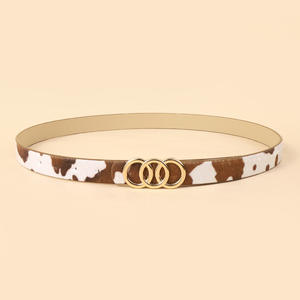 Damenmode Kuh druck Kunstleder gürtel Brauner Druck Dünner Gürtel Gold Metalls chnalle Weiß Braun Kuh druck Gürtel Breite 2,3 cm - Product Image 2