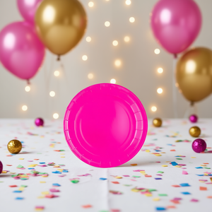 Platos de Fiesta Color Fucsia, Platos Redondos de Plástico de 17 cm para Celebraciones de Cumpleaños - Product Image 2