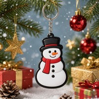 Porte-clés personnalisé en PVC et acier inoxydable, motif bonhomme de neige, avec chapeau haut noir et écharpe rouge, pour Noël, fêtes d'hiver, cadeaux en gros, fabrication OEM