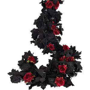 Guirlande artificielle transfrontalière en feuilles d'érable noires et roses, 30cm-100cm, décorations d'Halloween pour portes et fenêtres, en soie - Product Image 1