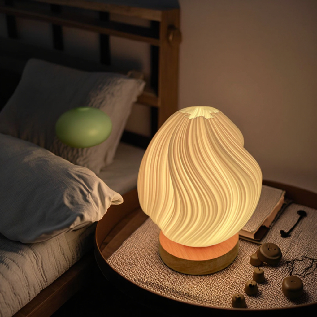 Solid Wood Nordic Style Small Table Lamp 16-Color Remote Control Advanced Sensing LED Nightlight Bedroom Romantic Decorative