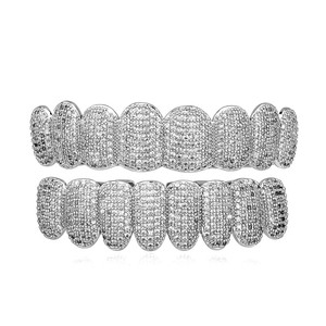 Grillz style Hip Hop entièrement incrustés de zircon, unisexe, ornements dentaires de fête, design géométrique, sertissage en canal, origine Yiwu - Product Image 5