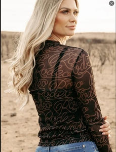 2025 all'ingrosso alla moda floreale <span class=keywords><strong>trasparente</strong></span> stampato a maniche lunghe <span class=keywords><strong>camicia</strong></span> in Mesh per le donne Vintage Casual nero Western Rodeo per la primavera estate - Product Image 3