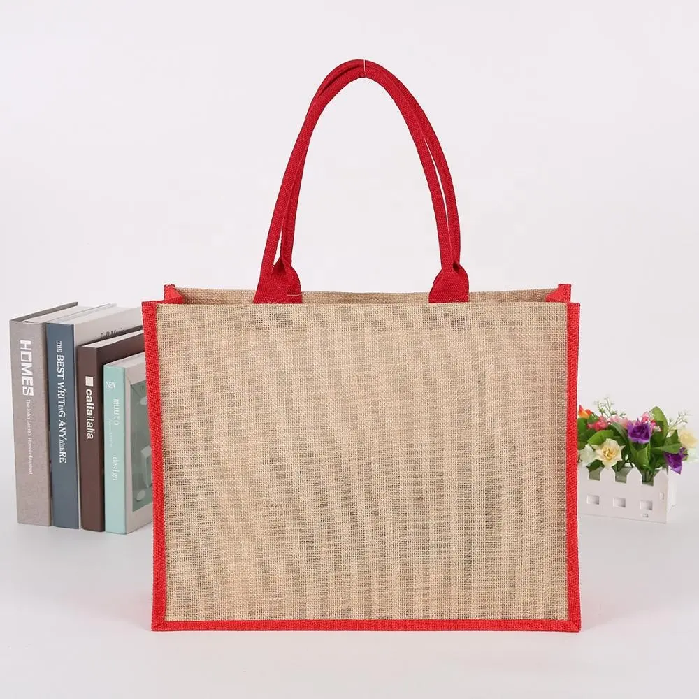 2023 100PCS Wholesale Colorful Natural Burlap Jute Bag Custom Print Eco Friendly Shopper Tote Bag Jute Beach Bag free gift