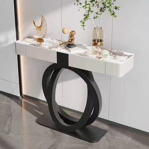 Table d'entrée de luxe moderne avec plateau en marbre ardoise et pieds en métal, table décorative pour couloir - Product Image 4