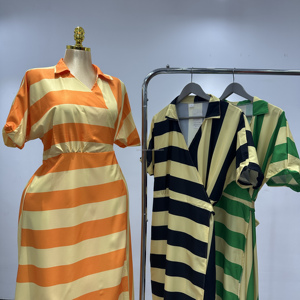 Nuevo Vestido Casual <span class=keywords><strong>Elegante</strong></span> a Rayas de Manga Corta <span class=keywords><strong>para</strong></span> Mujer, Vestido Largo con Cuello en V, Moda de Verano, Tela Transpirable y Cómoda - Product Image 1