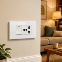Plaque murale de mise à la terre standard, double module 120, interrupteur à bouton unique encastré et prise universelle 3 broches, 16A 250V, PC blanc