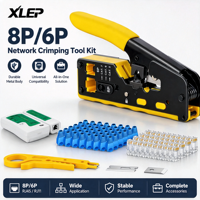Kit d'outils de sertissage RJ45 multifonctionnel avec testeur de câble, dénudeur et connecteurs RJ45 en acier au carbone et protections en plastique