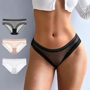 Mutandine da donna in rete trasparente intimo Sexy in pizzo a pois a vita bassa mutande femminili