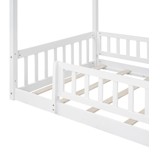 Twin Size Wood House <b>Bed</b> <b>Frame</b> <b>With</b> Fence White For Kids Teens Girls Boys - Product Image 5
