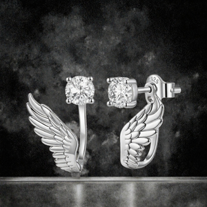 Boucles d'oreilles à clous en moissanite en forme d'ailes d'ange, en argent sterling 925, rondes et brillantes, hypoallergéniques, bijoux pour femmes, à porter en soirée - Product Image 3