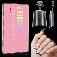Aillsa Acrylique Carré Cercueil Court Pointes à Ongles 240 pcs/boîte 15 Tailles Double Face Plein Mat Demi Couverture Conception Française Utilisation des Doigts