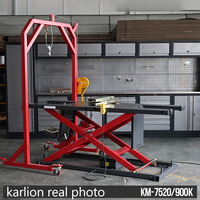 Grue hydraulique pour moto KARLION, capacité de levage de 900 kg, certifiée CE, plateforme de 2200x750 mm, palan manuel à portique