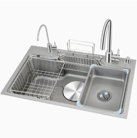 Évier de cuisine multifonctionnel en acier inoxydable, grand évier simple avec panier d'égouttage et accessoires de robinetterie