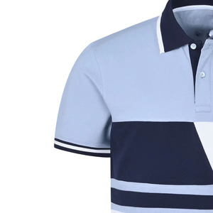 Polo de Punto de Manga Corta para Hombre con Diseño Geométrico de Bloques de Color, Ribete en Contraste, Corte Regular, Estilo Casual - Product Image 3