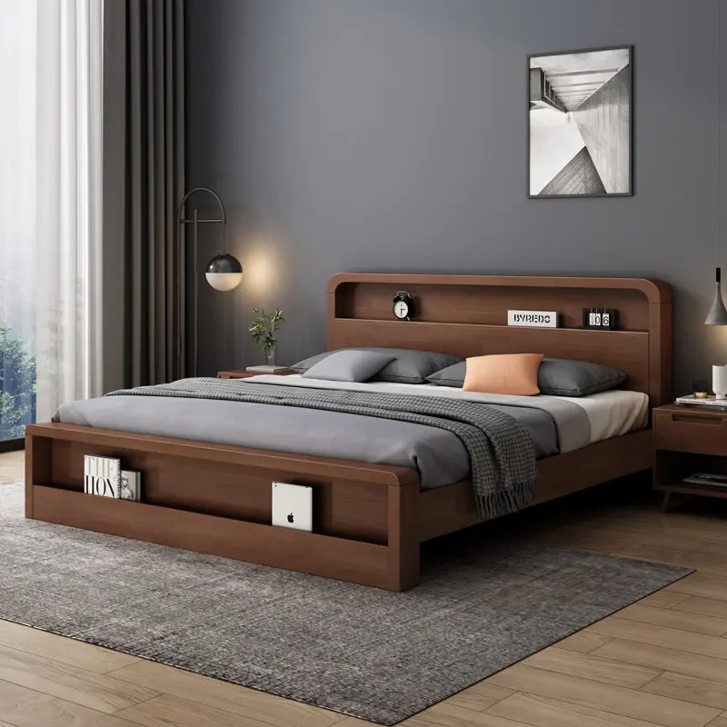 Volledig Massief Houten Bed Slaapkamer Wit 1.8M Tweepersoonsbed Modern Gecontracteerd Klein Gezin 1.5M Eenpersoonsbed