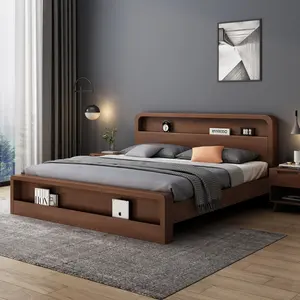 전체 단단한 나무 침대 마스터 침실 화이트 1.8m 더블 침대 현대 계약 작은 가족 1.5m 싱글 침대