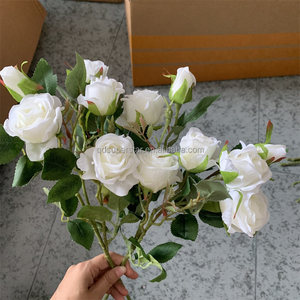 E-372 all'ingrosso rosa artificiale 7 teste di fiori di rosa inglese alla rinfusa fiori di seta fiori di rosa nuziale tessuto rosa rosa bianca - Product Image 1