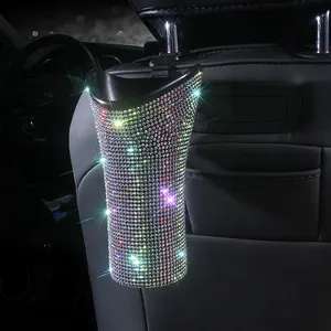 चमक Headrest यूनिवर्सल कचरा बिन कूड़ेदान कचरा कर सकते हैं आयोजक कंटेनर बहु फांसी भंडारण बॉक्स Bling कार छाता धारक