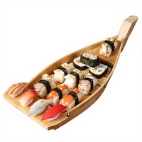 Plateau à sushi ovale en bambou durable de qualité supérieure |   Plateau de présentation professionnel pour sashimi avec glace carbonique pour la présentation de fruits de mer de luxe