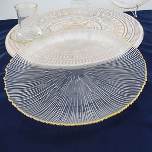 Platos elegantes redondos de vidrio transparente hechos a mano de 10 pulgadas, placa de cargador con borde dorado, PLACA PLANA de vidrio para servir platos, artículos para el hogar - Product Image 6