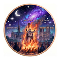 Pièce de défi commémorative en cuivre 999 de 1 oz, à double face, avec incrustation d'émail vif et base en cuivre, motif flamme et fond céleste nocturne