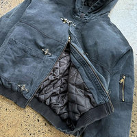 Blouson Bomber Zippé Vintage à Capuche en Toile Épaisse avec Boucle de Pompier pour Hommes – Vente en Gros