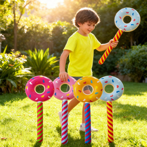 TANYOZHE Ensemble de batte de baseball gonflable avec anneaux en forme de beignets pour jeux en plein air, enfants et adolescents de 7 à 14 ans, jeu de jardin amusant - Product Image 1