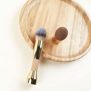 Double-Ended <b>Foundation</b> Brush With Sponge Tip Wooden Handle Synthetic Fibers Round Shape For Makeup Application - Product Image 2