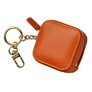 กระเป๋าสตางค์โซ่กุญแจขนาดเล็กหนังแท้ของผู้หญิง,กระเป๋าใส่เหรียญทรงสี่เหลี่ยมขนาดเล็กสำหรับใส่หูฟัง Airpods แฟชั่น