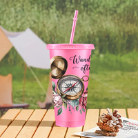Gobelet en plastique de 24 oz avec paille, réutilisable, sans BPA, anti-fuite, avec logo personnalisé, idéal pour les enfants, les enseignants, les fêtes de remise de diplômes