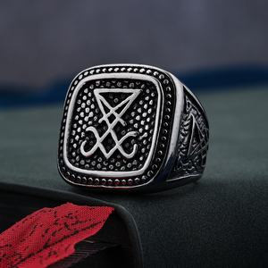 Anillos góticos <span class=keywords><strong>de</strong></span> plata Vintage para hombres y mujeres, joyería gótica, demonio malvado, Baphomet, Signet, sigilo <span class=keywords><strong>de</strong></span> Lucifer, <span class=keywords><strong>sello</strong></span> <span class=keywords><strong>de</strong></span> Satán - Product Image 3