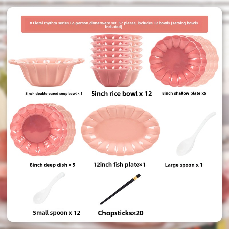 12 people 57pc pink set with red floral box