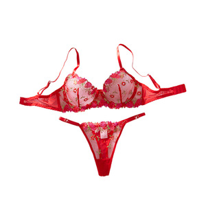Ensemble de lingerie Yicheng en maille brodée de fleurs, soutien-gorge transparent et culotte <span class=keywords><strong>sexy</strong></span>, deux pièces - Product Image 5
