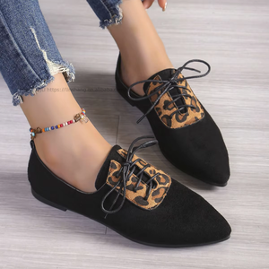 Casual Leopard Print <b>Flat</b> Lace-up Shoes Autumn New Arrival Elegant <b>Pointed</b> <b>Toe</b> Fashion Plus Size Beanie Shoes for Women - Product Image 1