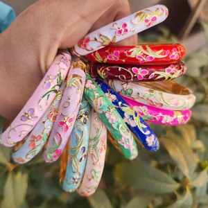 Vintage Ethnic <strong>Engraved</strong> Grain Alloy <strong>Bangles</strong> Colorful Oil Drip 18K Gold Plating Flower Relief Cloisonne Enamel <strong>Bangles</strong> - Product Image 3